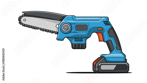 Modern blue battery powered handheld mini chainsaw for efficient garden maintenance and small wood cutting tasks.