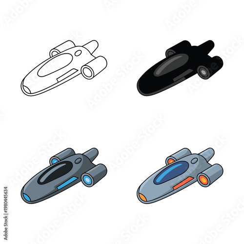 Spacecraft icons set, futuristic shuttle collection, science fiction poster, space expo branding, rocket racing event, interstellar travel theme, vector illustration