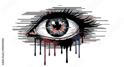 Distorted Eye with Glitch Effect and Dripping Colors
