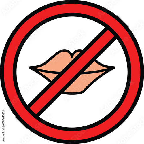 Stop sign with lips icon, prohibition of speech or gossip, vector illustration