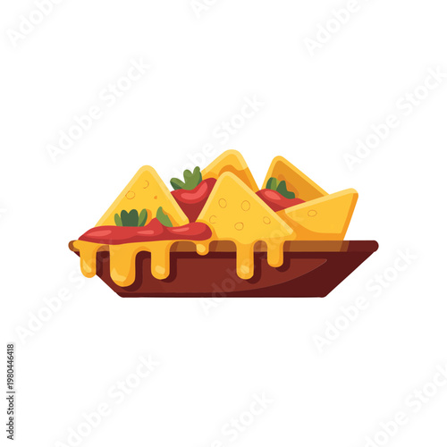 Cheesy nachos bowl illustration, snack bar menu, food festival poster, game night party, movie snack, mexican cuisine, vector design