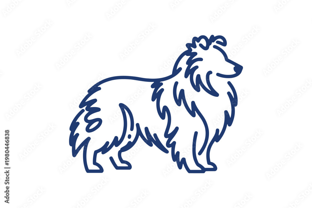 Fototapeta premium Blue outline of a standing dog with long fur
