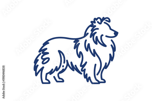 Blue outline of a standing dog with long fur