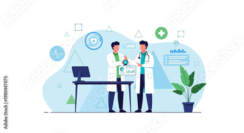 Doctors Discussing Medical Data on Digital Screen in Modern Clinic