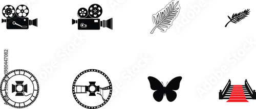 Cannes film festival and cinema industry vector silhouette icons