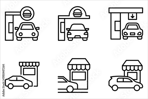 Drive thru icon set, take away, on white background