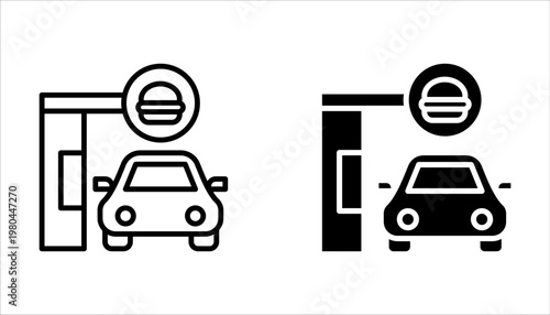 Drive thru icon set, take away, on white background