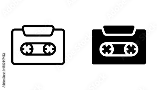Cassette tape icon set Outline vector logo for web ui on white background