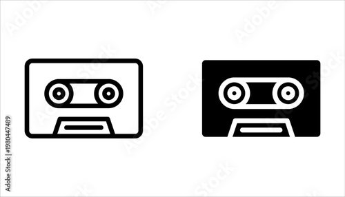 Cassette tape icon set Outline vector logo for web ui on white background