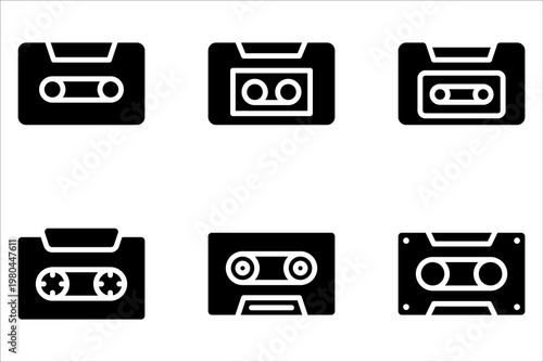 Cassette tape icon set Outline vector logo for web ui on white background