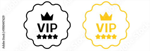 vip badges icon, label or tags vip icons. and crown icon with five stars sign symbol - premium membership icon. vector illustration
