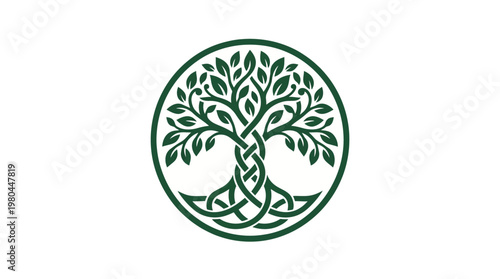Elegant Green Celtic Tree of Life Symbol