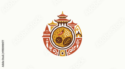 Elegant Nepali Cuisine Emblem on White Background