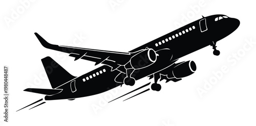 Airplane Takeoff Shape Icon Silhouette Vector black design on a white background