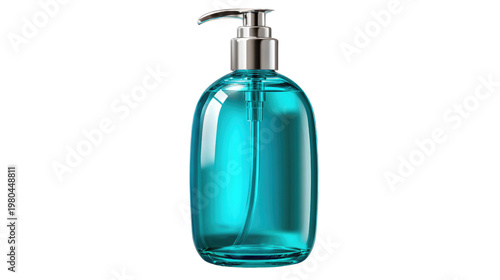 Turquoise Soap Dispenser: A sleek, modern soap dispenser filled with vibrant turquoise liquid. Capturing the essence of cleanliness and hygiene. 