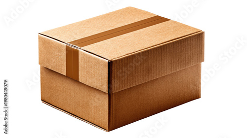 Cardboard Box, Ready for Dispatch: This image shows a close-up of a sturdy, closed cardboard box with sealed and ready for shipping.