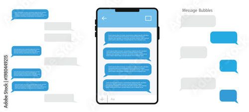 Smartphone, chatting sms app template bubbles. Place your own text to Smartphone chatting interface. Message bubbles. Phone chatting sms template bubbles. Vector illustration.