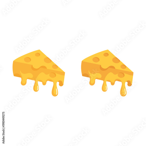 Melting cheese slice icons, gooey dairy snack, pizza topping element, street food festival poster, comfort cuisine branding, editable vector illustration