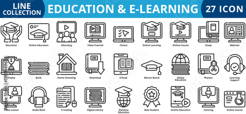 Education & e-learning icon set outline style icon set collection vector illustration
