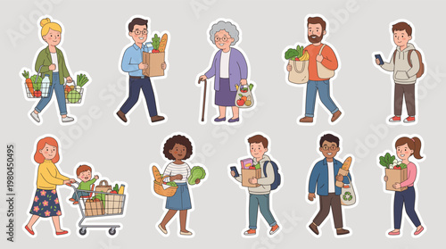 People holding plants illustration with diverse characters carrying potted greenery, eco friendly lifestyle concept and gardening activity