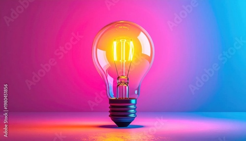Bright Idea: Illuminated Light Bulb with Vibrant Pink & Blue Neon Glow