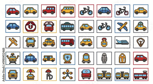A comprehensive collection of diverse transportation icons and symbols.