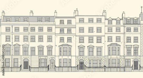 Architectural Drawing of a Row of Georgian Townhouses.
