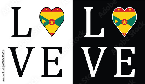 Love Grenada square text layout with flag heart symbol for apparel and souvenir print