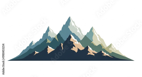 Majestic Mountain Range with Snow-Capped Peaks and Rugged Terrain.