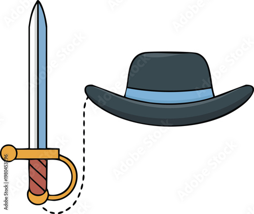Traditional Argentine gaucho hat and facon knife on white vector illustration