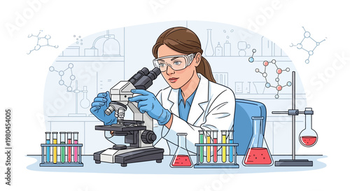Female scientist examining samples under a microscope in a laboratory