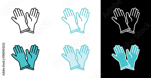Protective rubber gloves icon for household cleaning and dishwashing in line and fill style