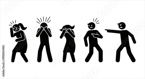 Scene depicting accusation and fear, with stick figures showing emotional distress