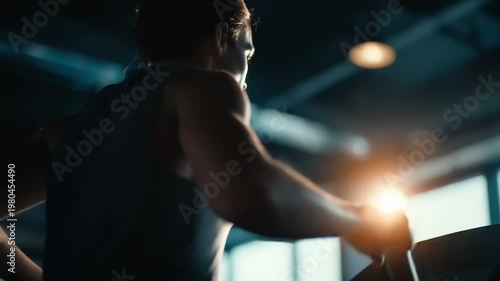 Athlete training in gym with sunlight streaming in