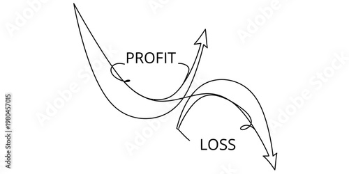 A conceptual line art illustration showing diverging paths for business profit and financial loss