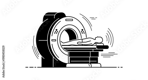 Medical MRI Scanner Machine with Patient Lying Down, Diagnostic Imaging Technology