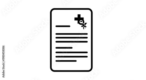 Medical Prescription Document with Cross and Flower Icon