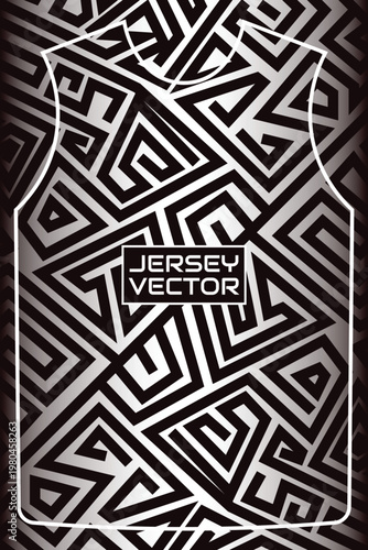 Geometric Maze Pattern Sportswear Jersey Design, Tribal Style Monochromatic Jersey Sublimation Print