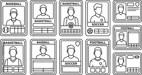 Set of sports trading cards with various athletes and sport types
