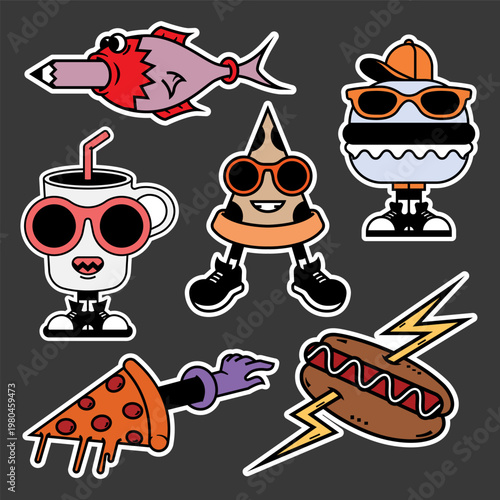 a set of unique character design illustration stickers.eps