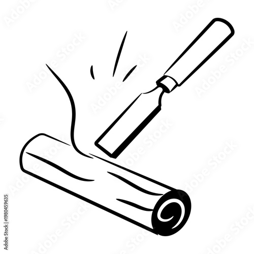 Hand drawn style icon depicting wood craving