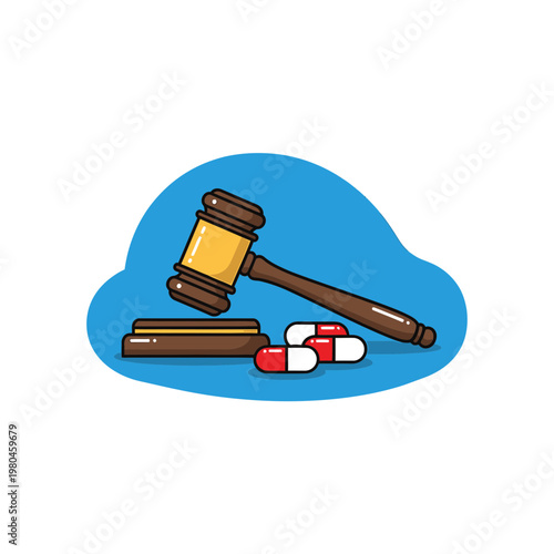 Medical Law and Healthcare Justice Gavel and Pills Vector