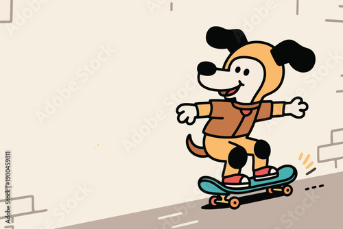 Illustration Of A Dog Playing Skateboarding Vector Design Template