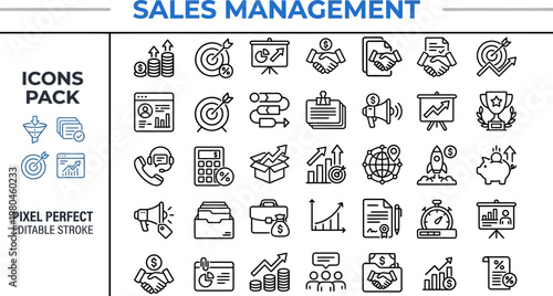 Sales management business target marketing outline vector icon set