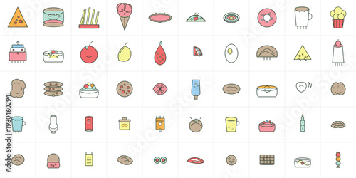 Hand-drawn Food Icon Collection, 50 Bold Line Art Food And Beverage Vectors For Kitchen Decor And Recipe Cards


