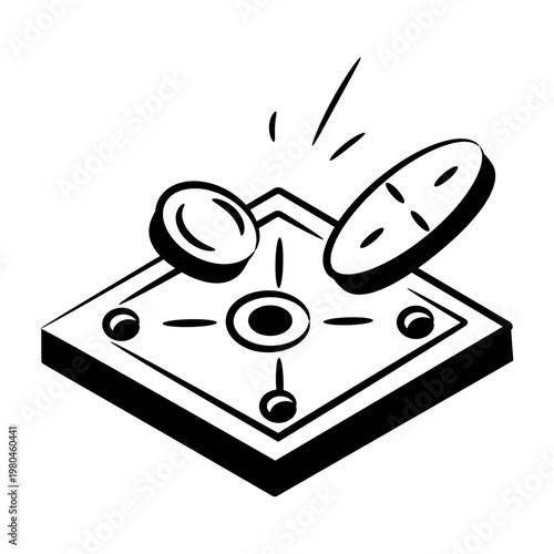 Hand drawn style icon of a carrom board