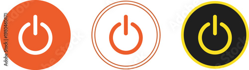 Power Button Icon Set in Orange and Yellow Colors Representing On Off Switch, Startup, Shutdown, Energy Control, and User Interface Design Elements