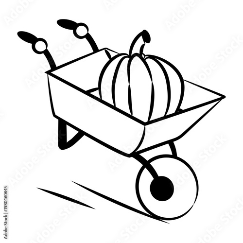 Drawing style icon showing a pumpkin cart