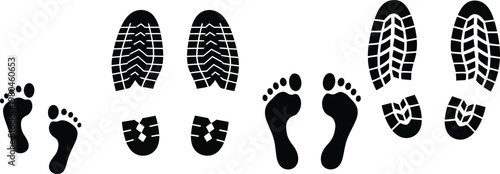 Footprints a trail of impressions in black and white