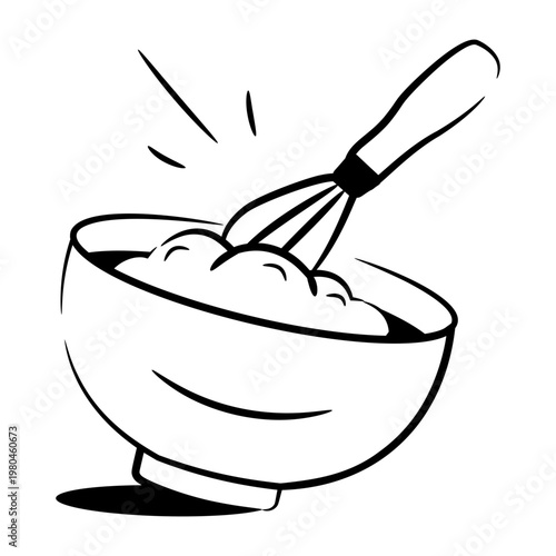 Hand drawn style icon depicting a mixing batter